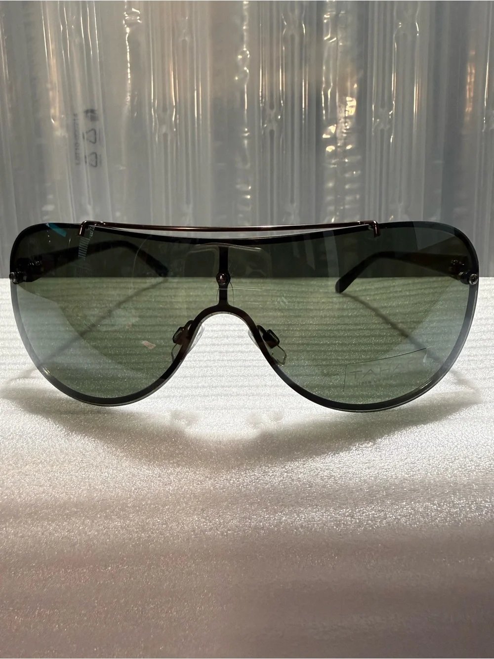Tahari Men’s TM136 MBRN Shield Wrap Sunglasses Matte Brown Frame Green Lens